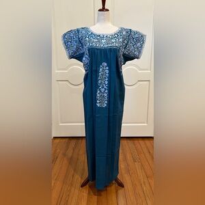 San Antonino Maxi Dress,Oaxaca Mexican dress.Hand Embroidered with Silk Thread.